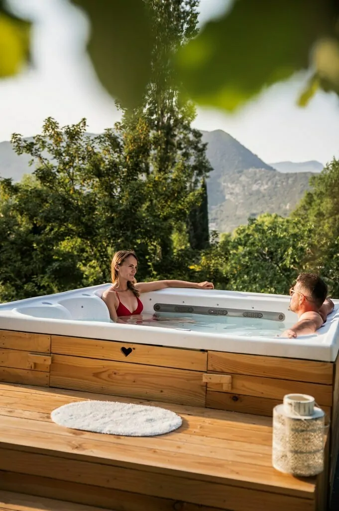 La piscine et le jacuzzi 1 Jacuzzi vue mont Baronnies